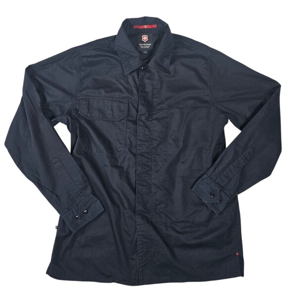 Victorinox Men's L Black Long Sleeve Button-Up Shirt Jacket Swiss Army Knife - Picture 1 of 9